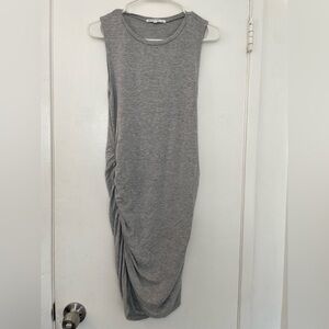 Sleeveless Gray Ruched Midi Dress